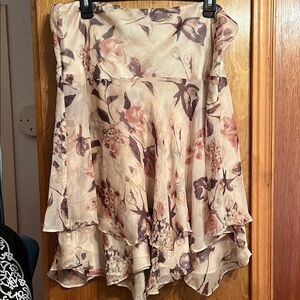 Ralph Lauren Cream High-Low Floral Layered Skirt with Mauve Accents